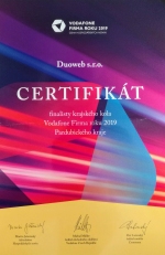 Certifikát - Finalista krajského kola Vodafone Firma roku 2019